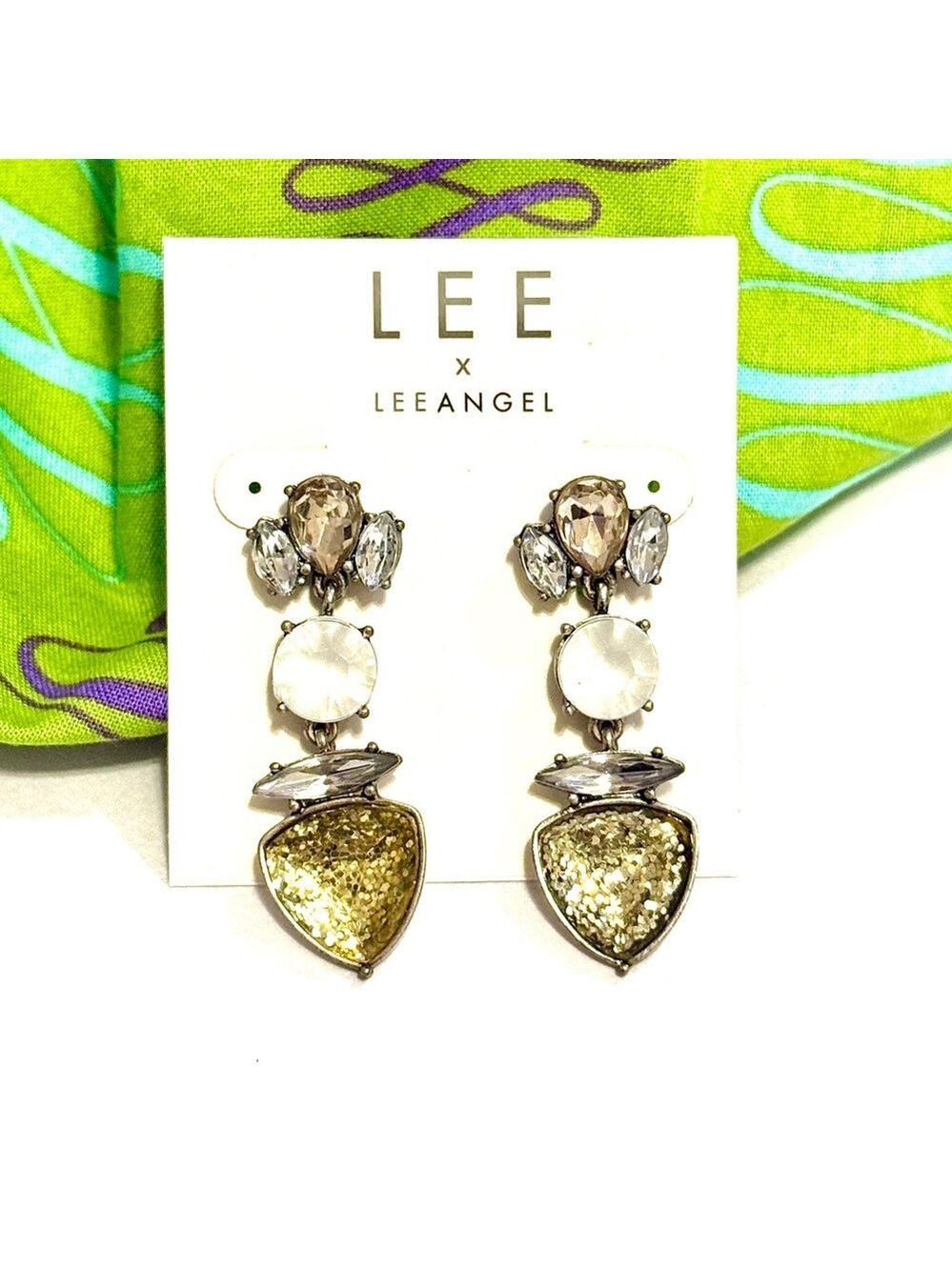 Lee Angel for NEIMAN MARCUS Crystal Glitter Drop Earrings NWT | SPARKLE